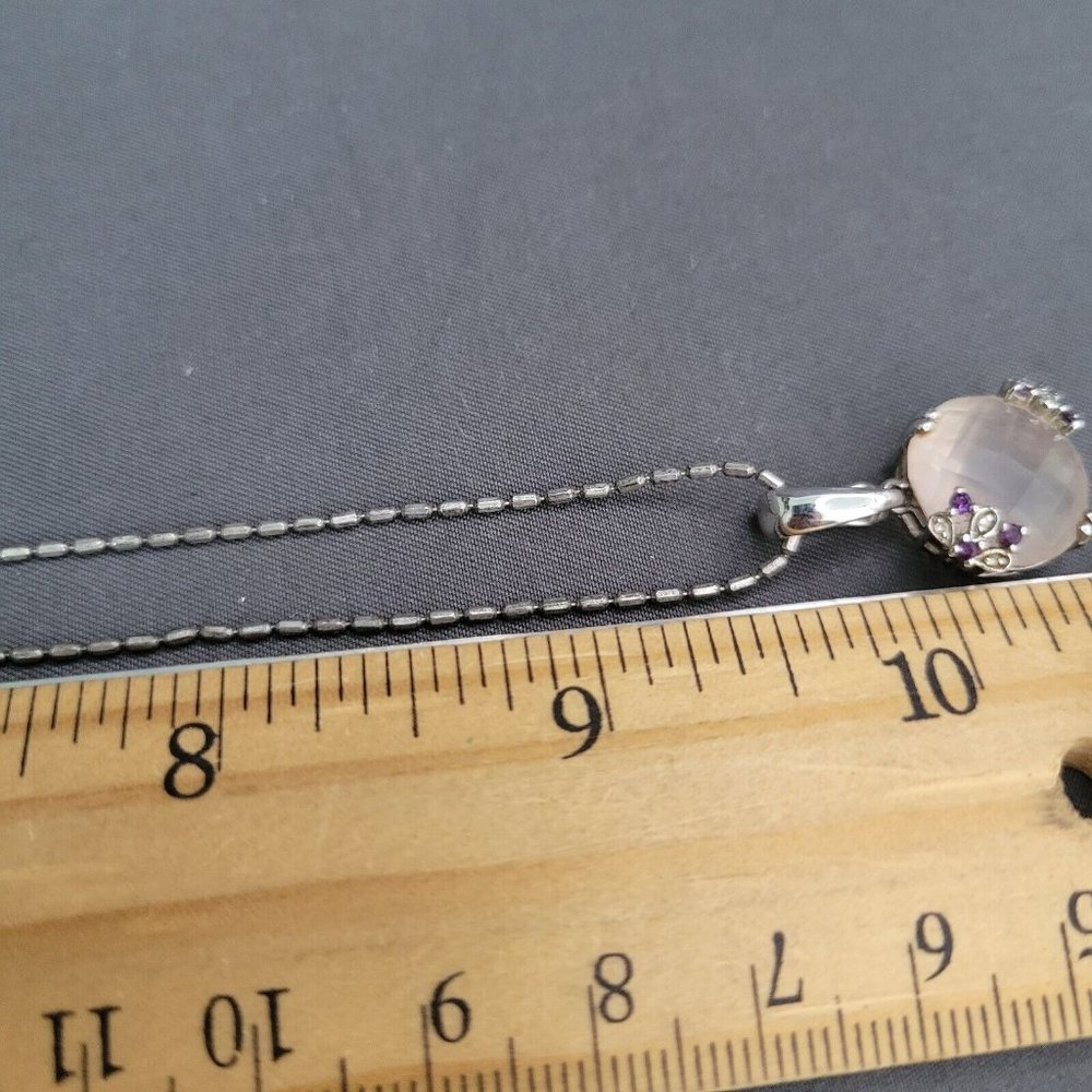 Lirm 925 Italy Signed Womens Silver Oval Ball Chain White Stone Pendant 19 in - Picture 8 of 9
